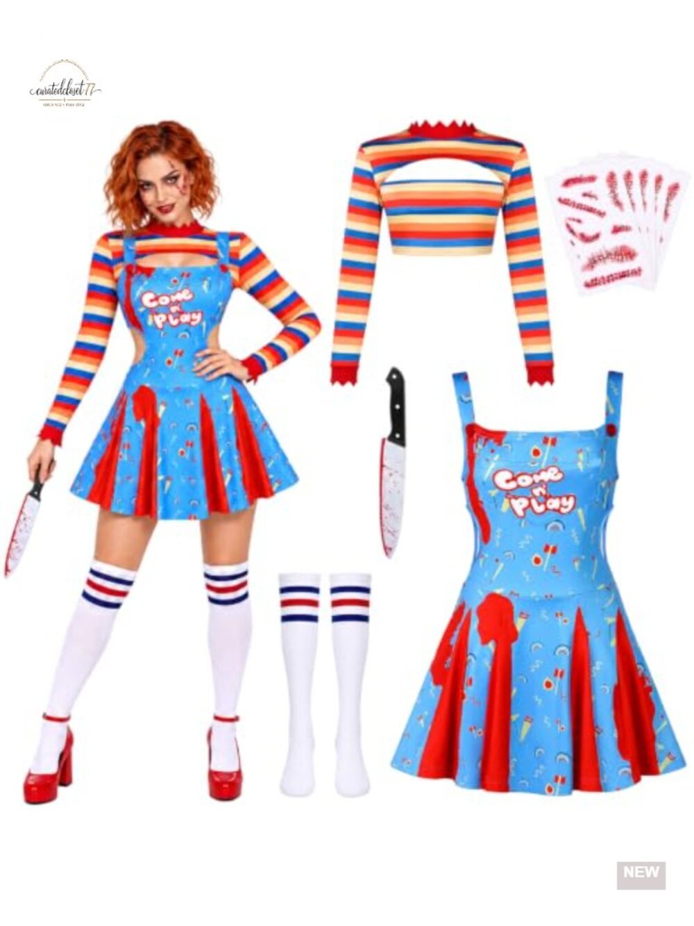Women's Halloween Killer Doll Costume Set Creepy Doll Cosplay
